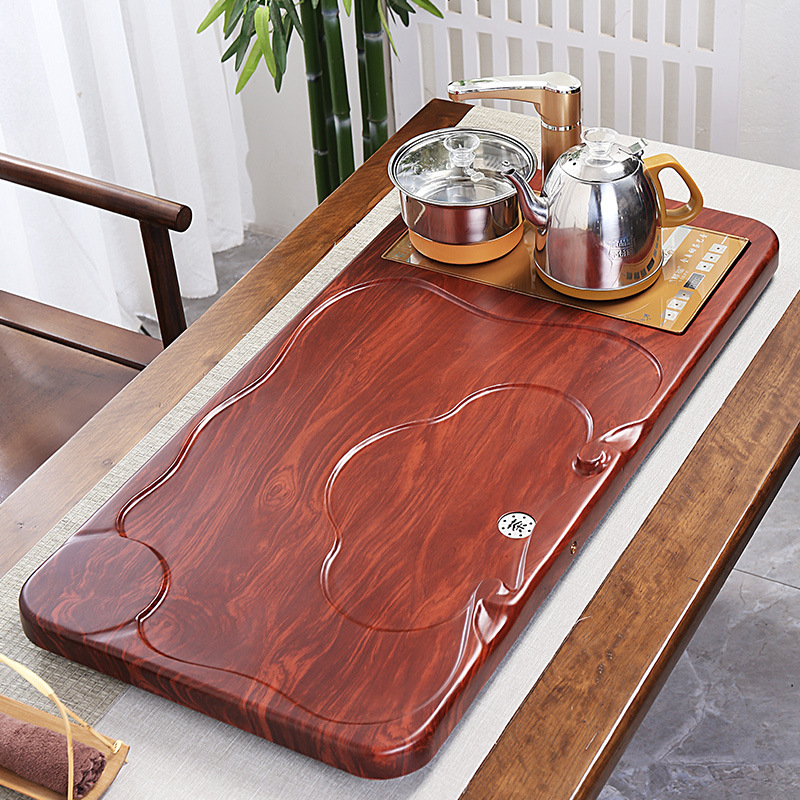 Tăviță pentru ceai cu model din lemn de abanos, pentru uz casnic, stil modern minimalist, tip drenaj, set Kung Fu de ceai, imitatie de lemn masiv, mese de ceai mari și mici