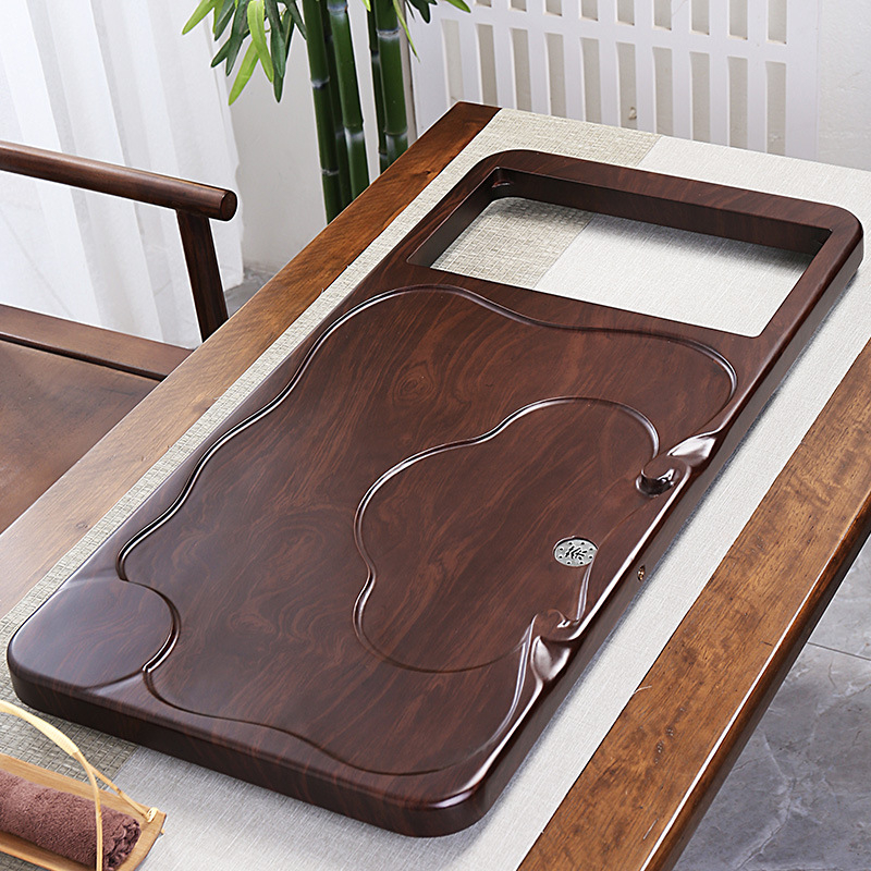 Tăviță pentru ceai cu model din lemn de abanos, pentru uz casnic, stil modern minimalist, tip drenaj, set Kung Fu de ceai, imitatie de lemn masiv, mese de ceai mari și mici