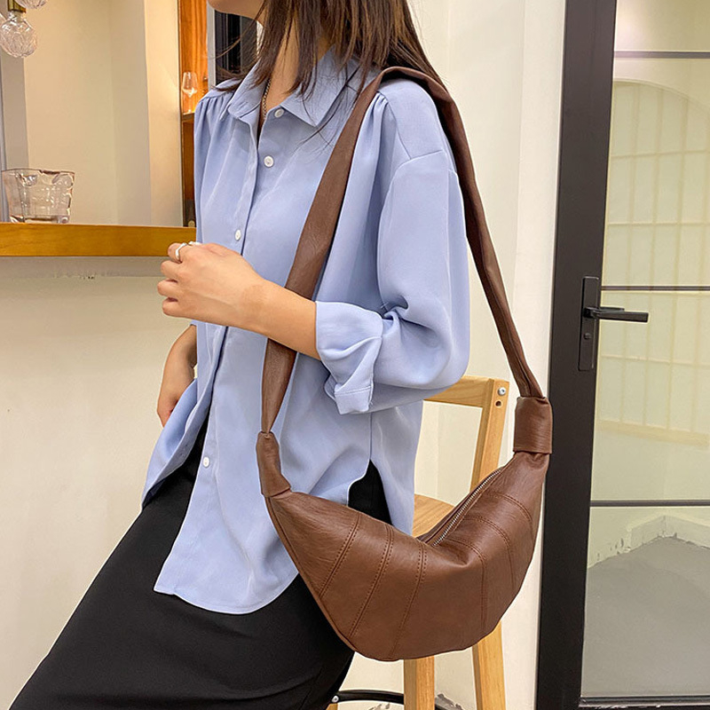 Vintage crossbody torba u korejskom stilu s velikim kapacitetom, oblik polumjeseca, za žene