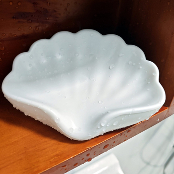 Suport din plastic pentru săpun, în formă de scoică, cu drenaj, design luxos, montaj fără găuri