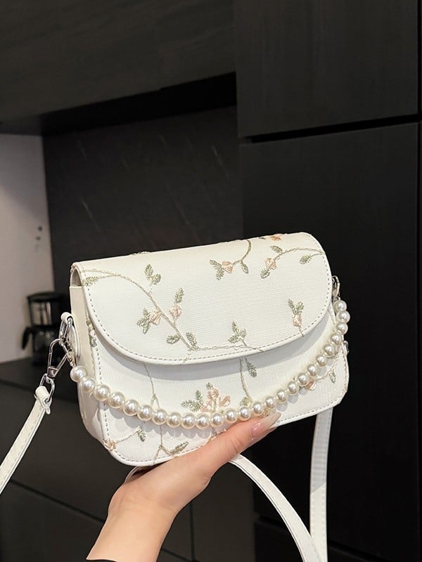Ženska torbica od čipke s perlama, PU materijal, novi model 2025, elegantna torba za rame ili crossbody