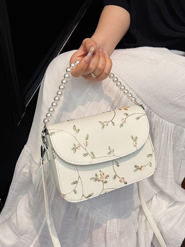Ženska torbica od čipke s perlama, PU materijal, novi model 2025, elegantna torba za rame ili crossbody
