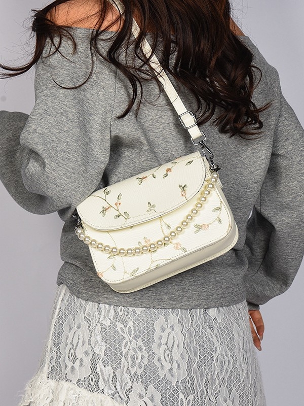 Ženska torbica od čipke s perlama, PU materijal, novi model 2025, elegantna torba za rame ili crossbody