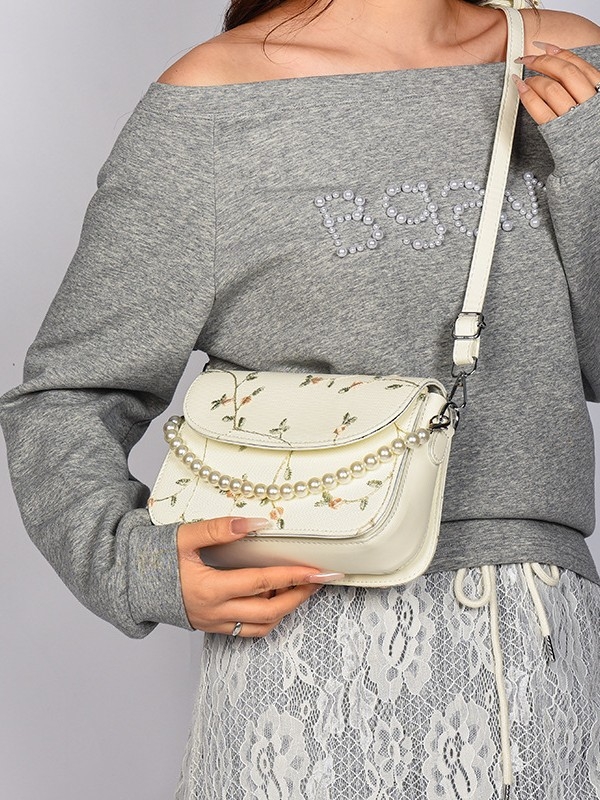 Ženska torbica od čipke s perlama, PU materijal, novi model 2025, elegantna torba za rame ili crossbody