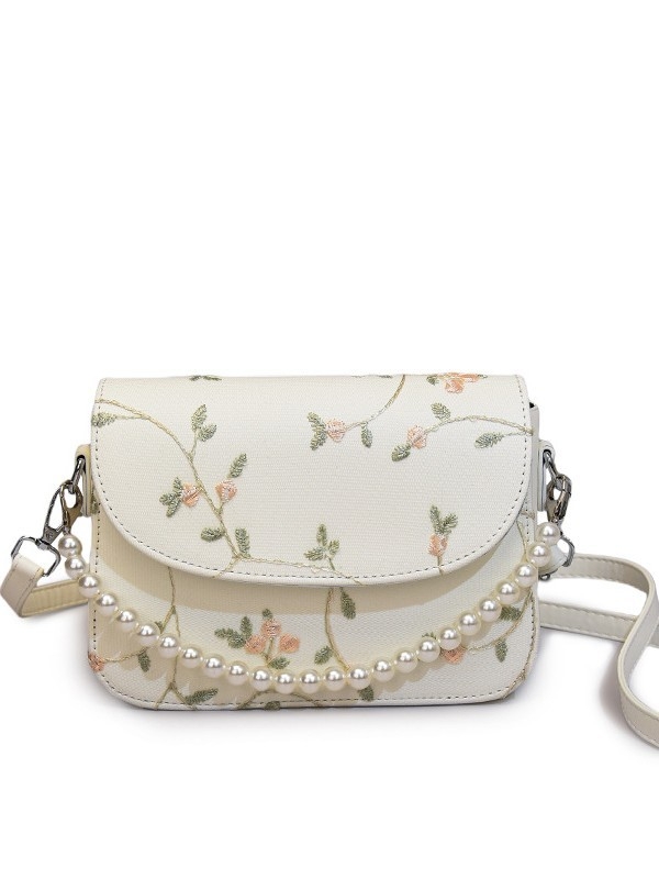 Ženska torbica od čipke s perlama, PU materijal, novi model 2025, elegantna torba za rame ili crossbody