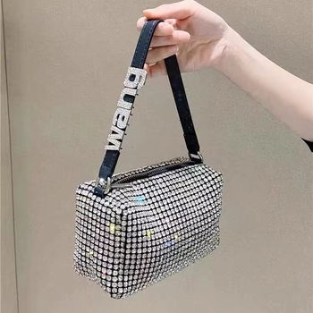 Torba sa kristalima, dojam luksuza, model 2023, ručna i s lancem za rame, potpuno ukrašena kristalima, večernja clutch torba, može se nositi i kao crossbody