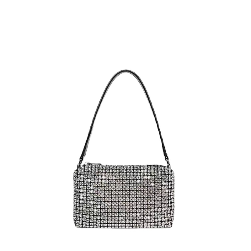 Torba sa kristalima, dojam luksuza, model 2023, ručna i s lancem za rame, potpuno ukrašena kristalima, večernja clutch torba, može se nositi i kao crossbody
