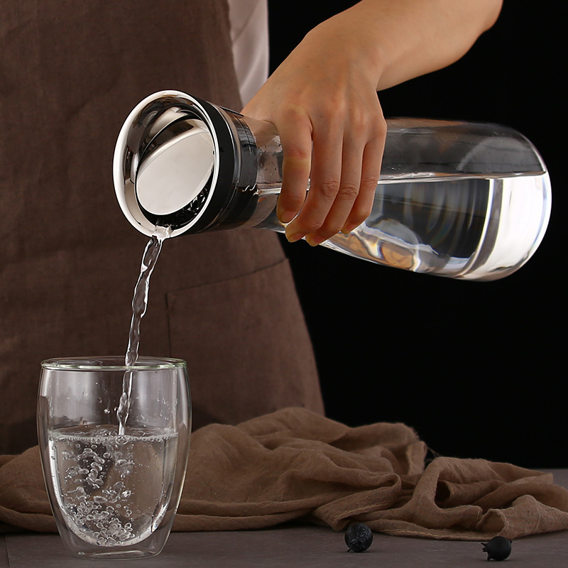 Independent cană de apă rece cu capac rabatabil, stil japonez, sticlă borosilicat rezistentă la temperaturi înalte, pentru ceai cu flori, apă, suc și infuzie la rece