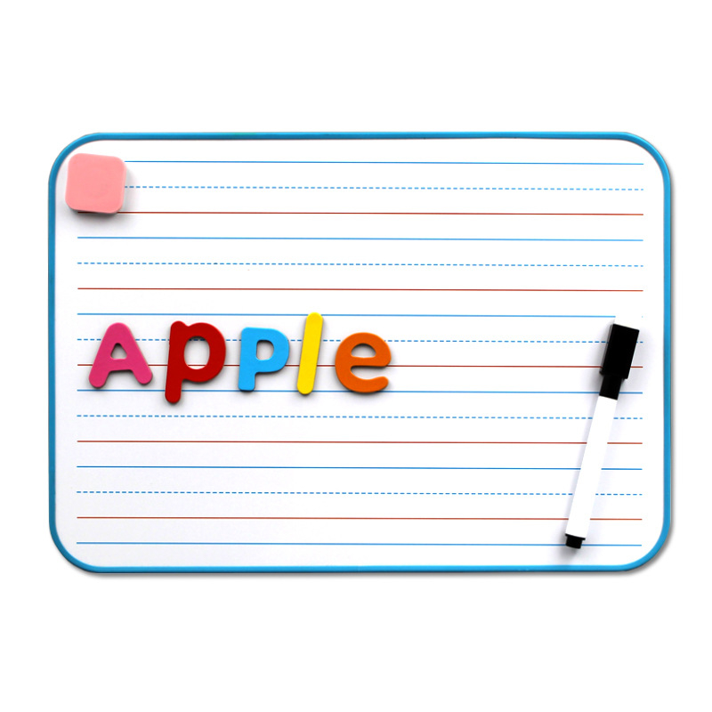 Tablă albă magnetică dublă față (A4/B4), mică, cu patru linii și trei pătrate, pentru copii, practică Pinyin și engleză, pe birou