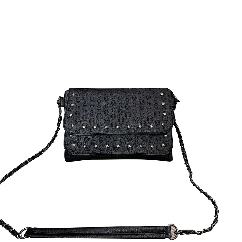 Ženska PU crossbody torbica s motivom lubanje, mala kvadratna torbica s lancem