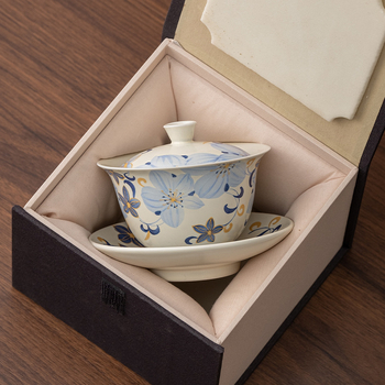 Linglan Lily gaiwan pentru ceai, ceramică trei-talente gaiwan Kung Fu set ceai, bol de ceai premium