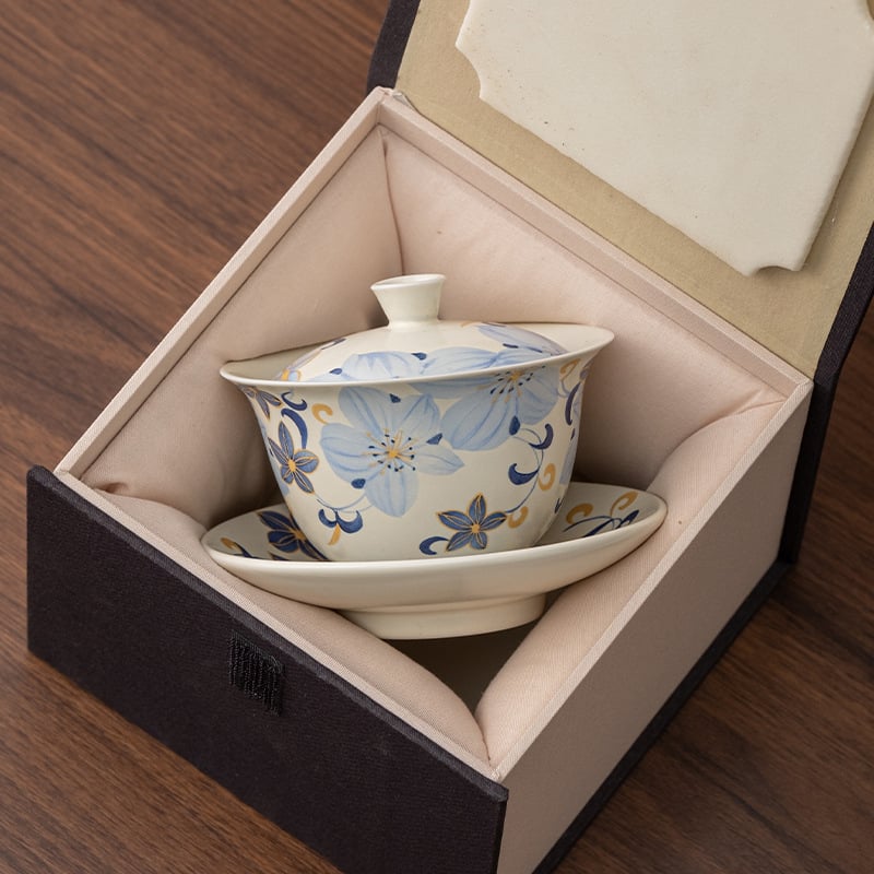 Linglan Lily gaiwan pentru ceai, ceramică trei-talente gaiwan Kung Fu set ceai, bol de ceai premium