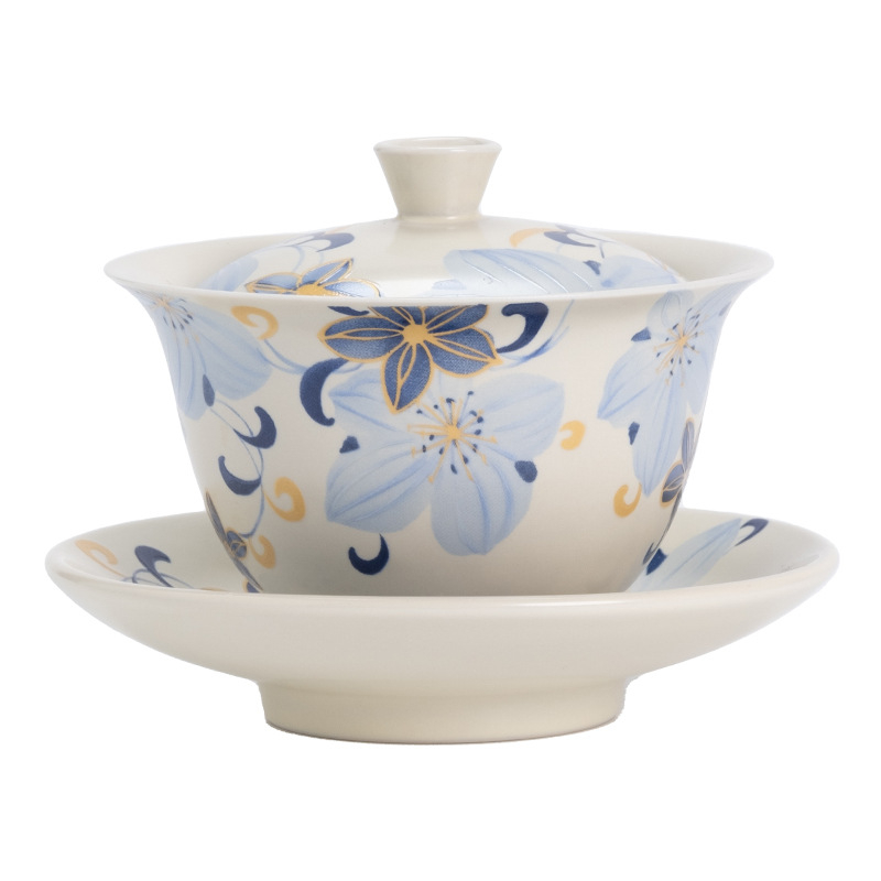 Linglan Lily gaiwan pentru ceai, ceramică trei-talente gaiwan Kung Fu set ceai, bol de ceai premium