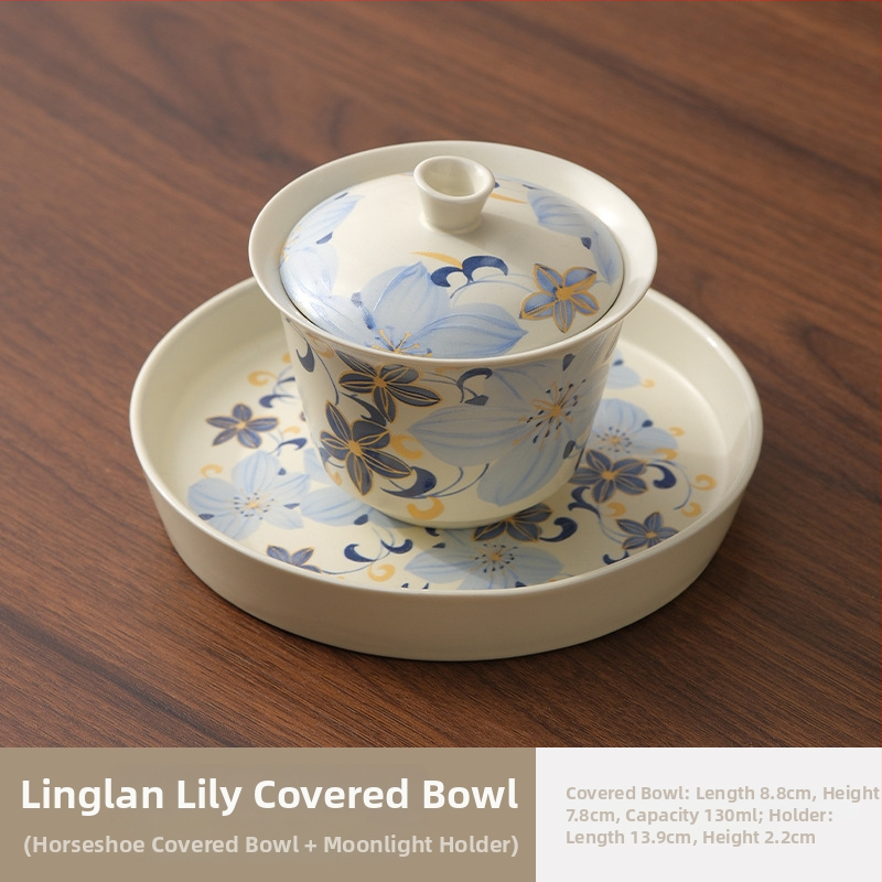 Linglan Lily gaiwan na čaj, keramická trojtalent gaiwan kung fu čajová súprava, luxusná čajová misa