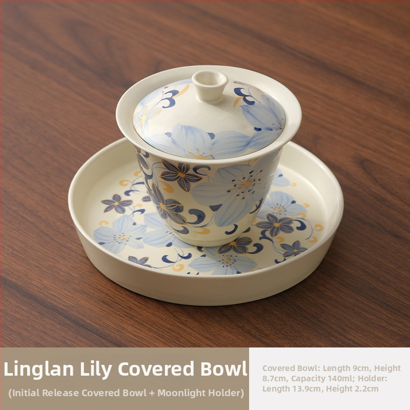 Linglan Lily gaiwan na čaj, keramická trojtalent gaiwan kung fu čajová súprava, luxusná čajová misa