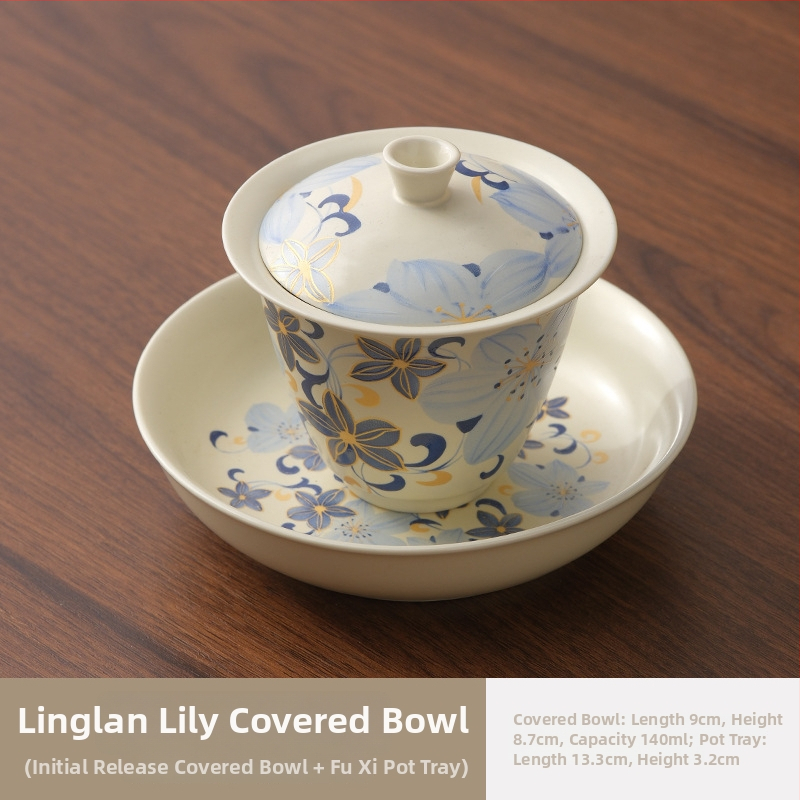 Linglan Lily gaiwan na čaj, keramická trojtalent gaiwan kung fu čajová súprava, luxusná čajová misa