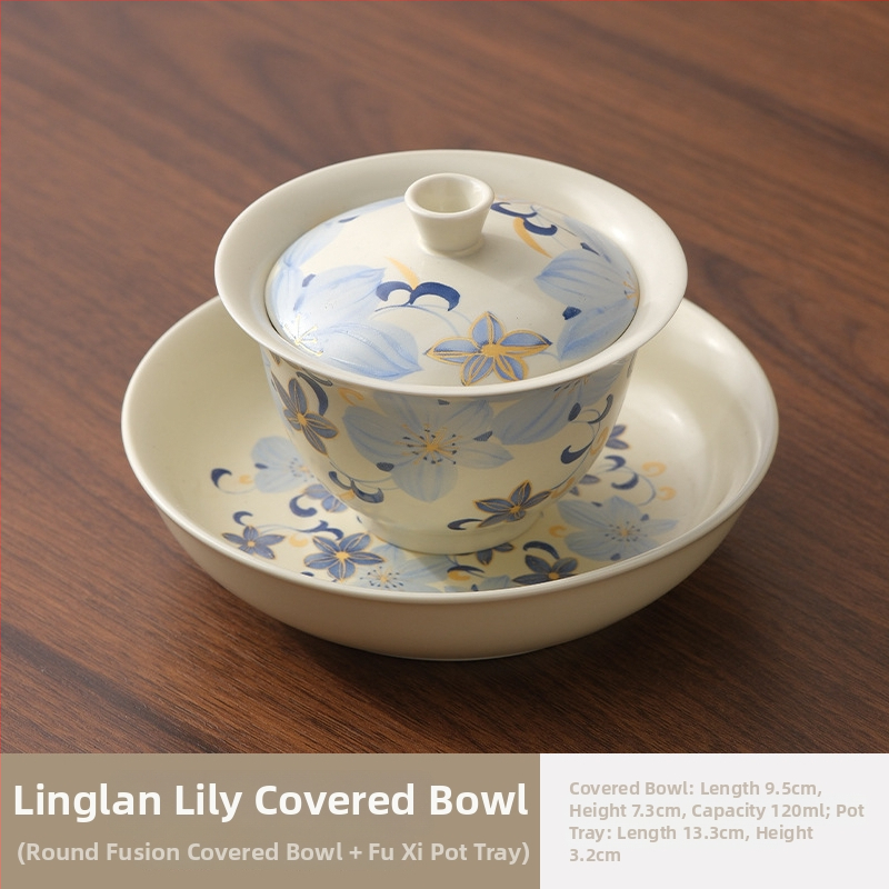 Linglan Lily gaiwan na čaj, keramická trojtalent gaiwan kung fu čajová súprava, luxusná čajová misa