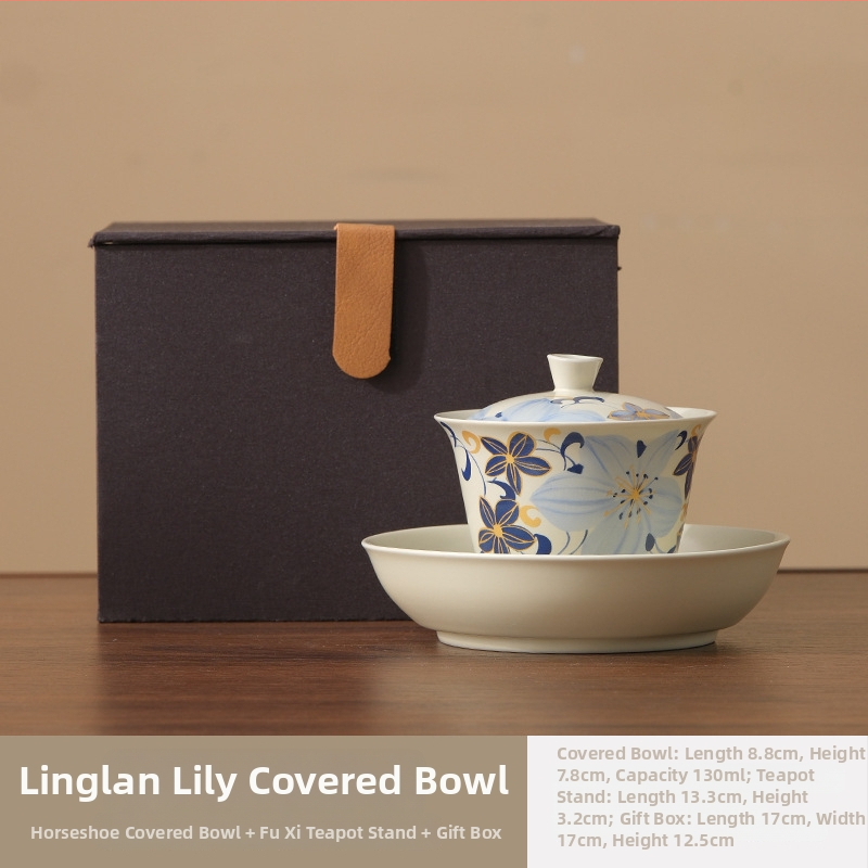 Linglan Lily gaiwan na čaj, keramická trojtalent gaiwan kung fu čajová súprava, luxusná čajová misa