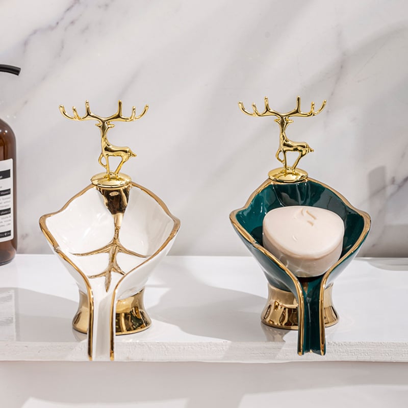 Cutie ceramică pentru săpun cu drenaj, pentru baie – design elegant, raft de depozitare pentru săpun