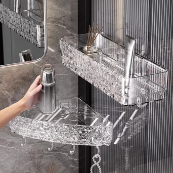 Raft de baie triunghiular montat pe perete pentru cosmetice și produse de igienă, fără găuri