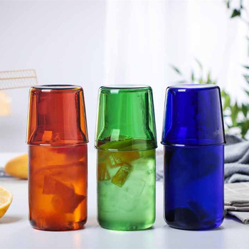 Set din sticlă borosilicată pentru apă rece, cu sticlă și ceașcă, potrivit pentru sucuri și băuturi