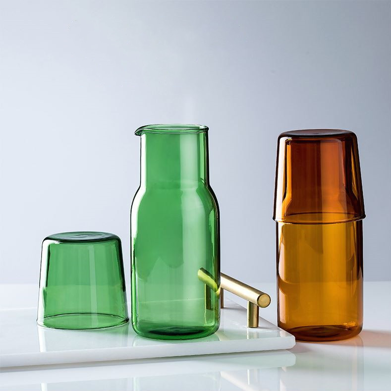 Set din sticlă borosilicată pentru apă rece, cu sticlă și ceașcă, potrivit pentru sucuri și băuturi