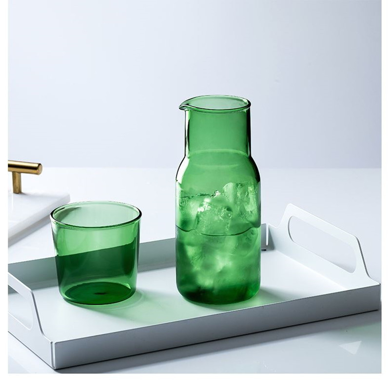 Set din sticlă borosilicată pentru apă rece, cu sticlă și ceașcă, potrivit pentru sucuri și băuturi