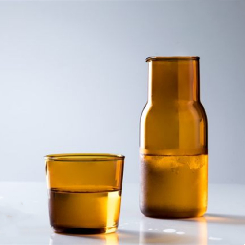 Set din sticlă borosilicată pentru apă rece, cu sticlă și ceașcă, potrivit pentru sucuri și băuturi