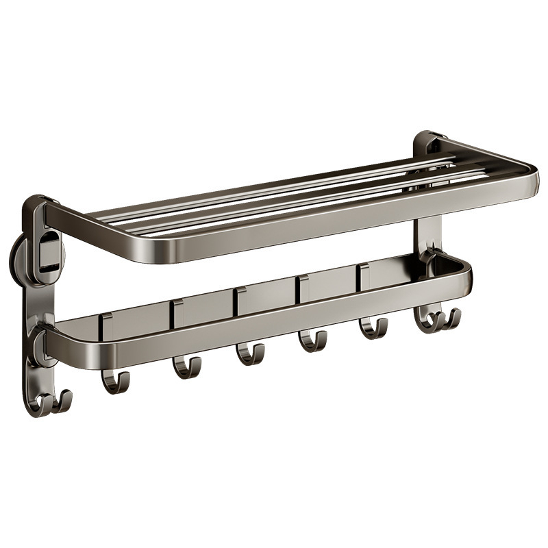 Suport pentru prosoape din aliaj de aluminiu Gunmetal, cu ventuză, integrat, fără găuri, pentru baie