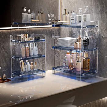 Raft de depozitare pentru cosmetice, 3 niveluri, pentru baie – Organizator transparent din plastic pentru parfumuri și cosmetice