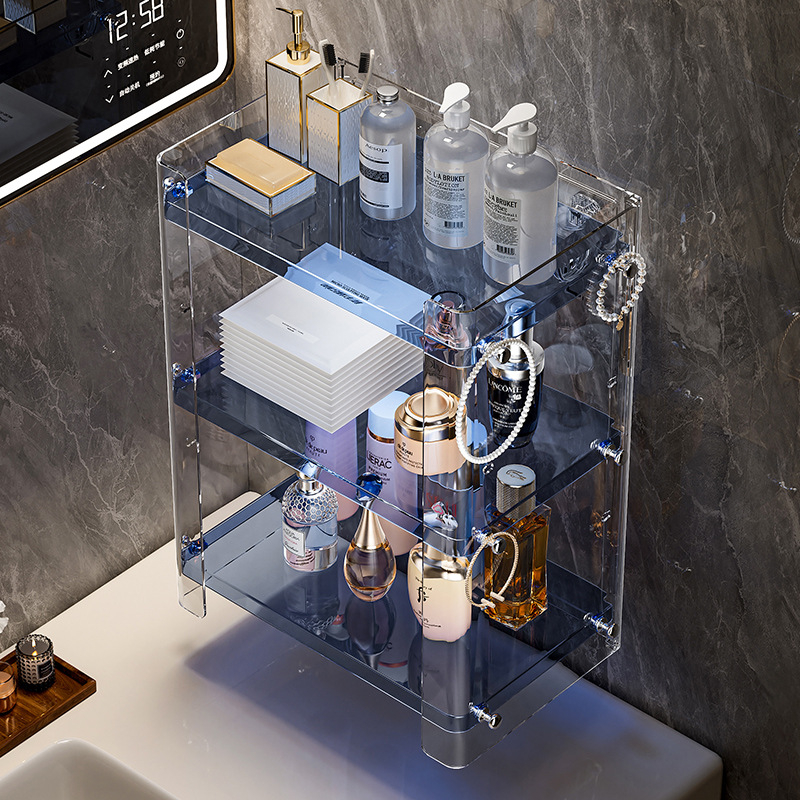 Raft de depozitare pentru cosmetice, 3 niveluri, pentru baie – Organizator transparent din plastic pentru parfumuri și cosmetice