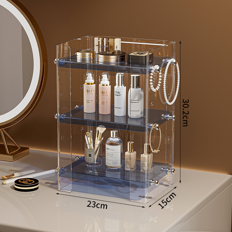 Raft de depozitare pentru cosmetice, 3 niveluri, pentru baie – Organizator transparent din plastic pentru parfumuri și cosmetice