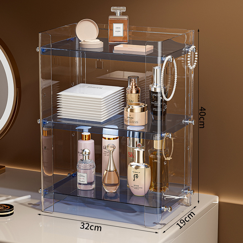 Raft de depozitare pentru cosmetice, 3 niveluri, pentru baie – Organizator transparent din plastic pentru parfumuri și cosmetice
