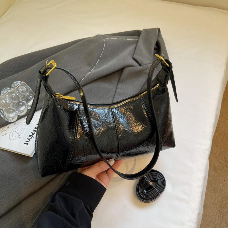 Ženska crossbody torba baguette stila, teksturirana PU, gradski minimalistički dizajn, s džepom na zip, za svakodnevnu upotrebu