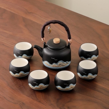 Set Gongfu de ceai, stil chinezesc, pentru uz casnic, ceainic cu mâner mare, set complet pentru prepararea ceaiului, ceainic cu mare capacitate pentru ceai cu flori