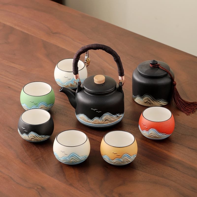 Set Gongfu de ceai, stil chinezesc, pentru uz casnic, ceainic cu mâner mare, set complet pentru prepararea ceaiului, ceainic cu mare capacitate pentru ceai cu flori
