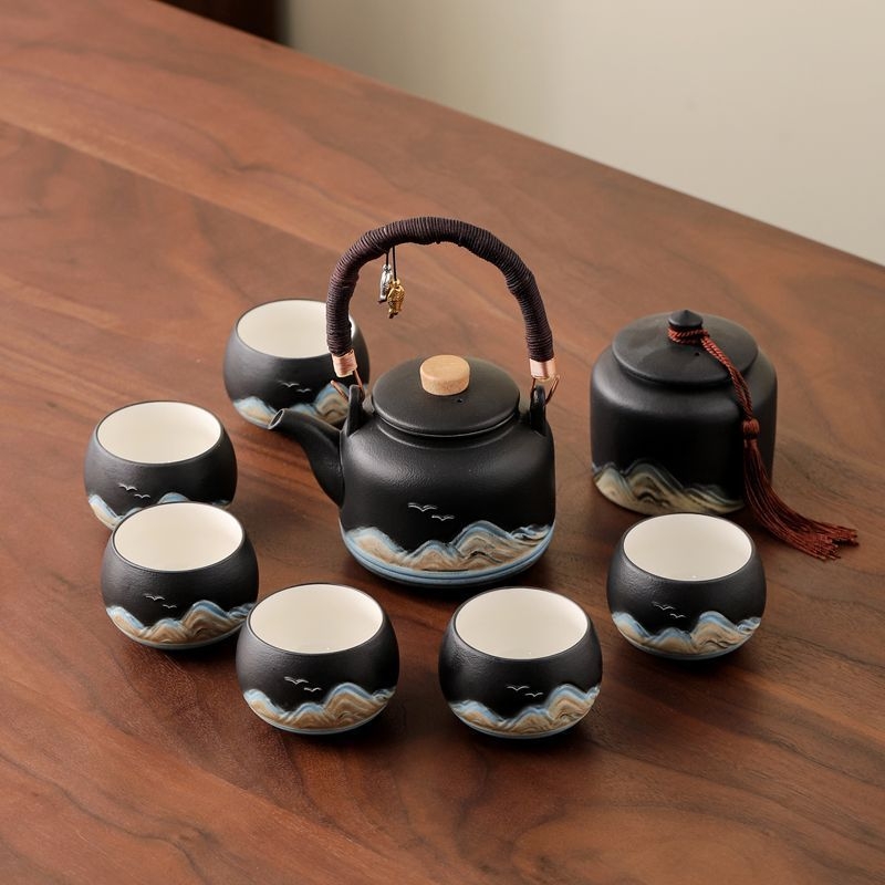 Set Gongfu de ceai, stil chinezesc, pentru uz casnic, ceainic cu mâner mare, set complet pentru prepararea ceaiului, ceainic cu mare capacitate pentru ceai cu flori
