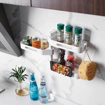 Raft de baie montat pe perete, fără găuri, organizator multitier pentru prosoape și produse cosmetice
