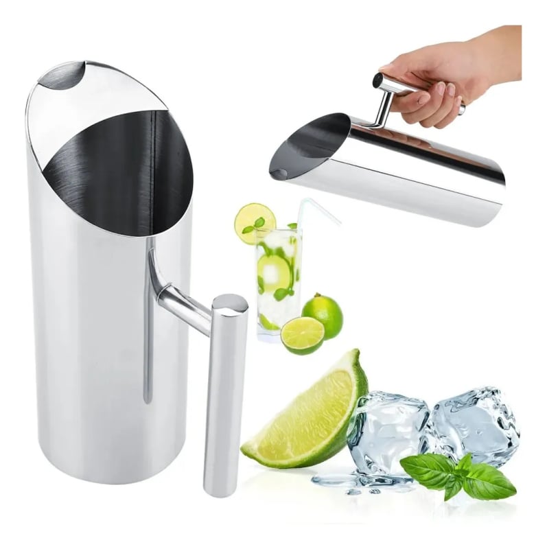 Carafă din oțel inoxidabil 304, corp drept, pentru cocktailuri, gheață, apă rece și cafea rece; margine aurie și posibilitatea imprimării logo-ului