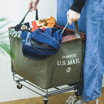 Coș de rufe din textil, mobil și lavabil, cu spațiu pentru reviste și etajeră de depozitare în living