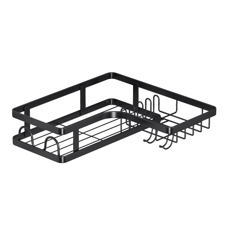 Raft de colț pentru baie, fără găuri, trei etaje, din metal și plastic, stil minimalist modern