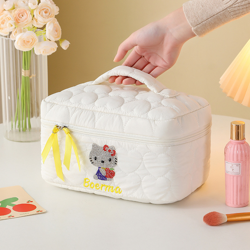 Geantă de machiaj Dopamină cu design inimă KT, spațiu mare, husă de călătorie pentru cosmetice