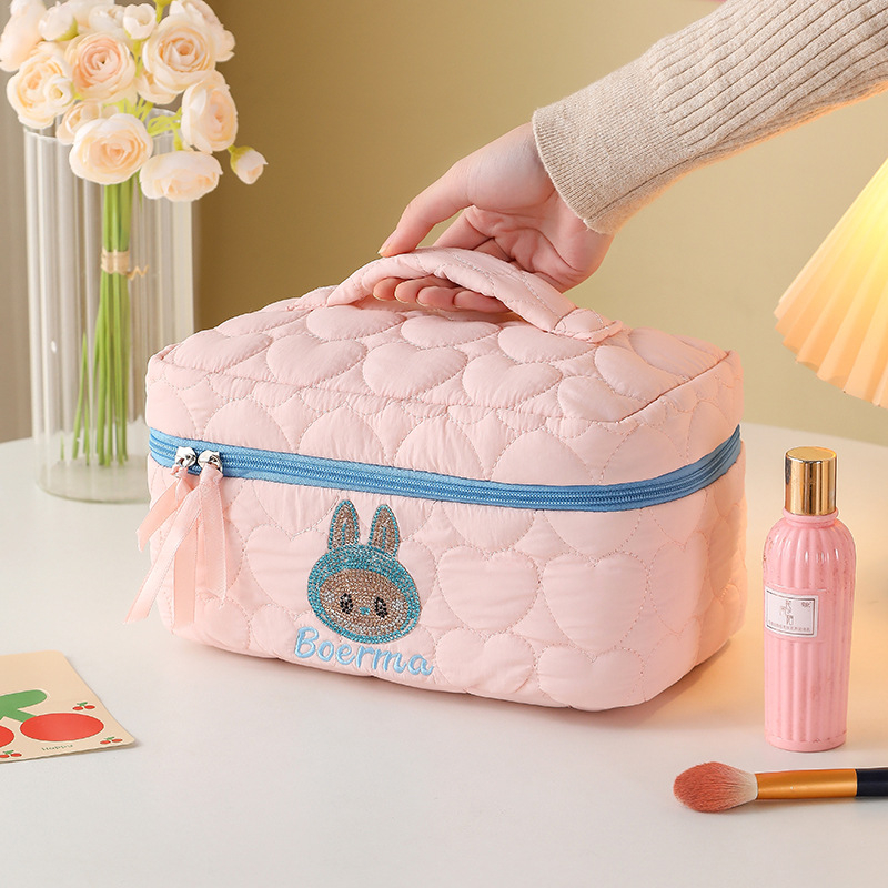 Geantă de machiaj Dopamină cu design inimă KT, spațiu mare, husă de călătorie pentru cosmetice