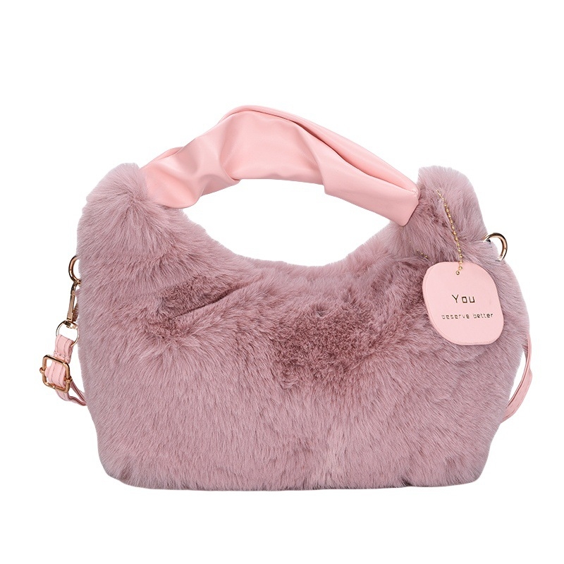 Ženska luksuzna pliš torbica s crossbody naramenicom, mala kvadratna forma, za jesen-zimu, mekana tekstura.