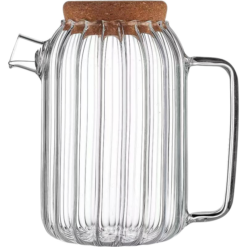 Carafă de apă rece din sticlă borosilikat, capacitate mare, rezistentă la temperaturi, design cu dungi, stil japonez