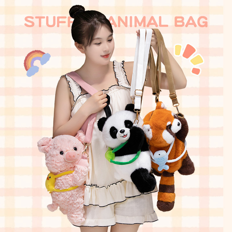 Torba za leđa s motivom životinja – plišani crveni panda i crossbody torba s kapibaram