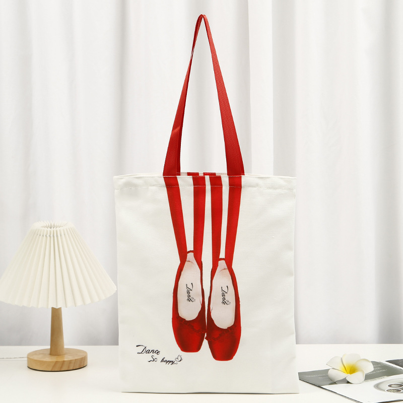 Geantă din pânză balet pentru femei – geantă de umăr cu design pantofi pointe