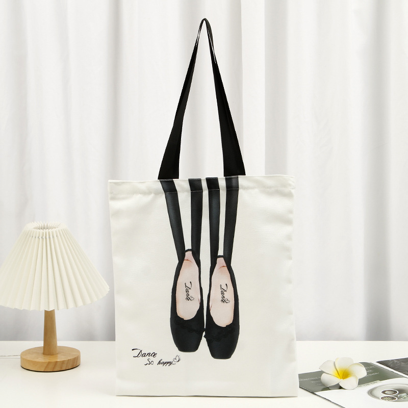 Geantă din pânză balet pentru femei – geantă de umăr cu design pantofi pointe