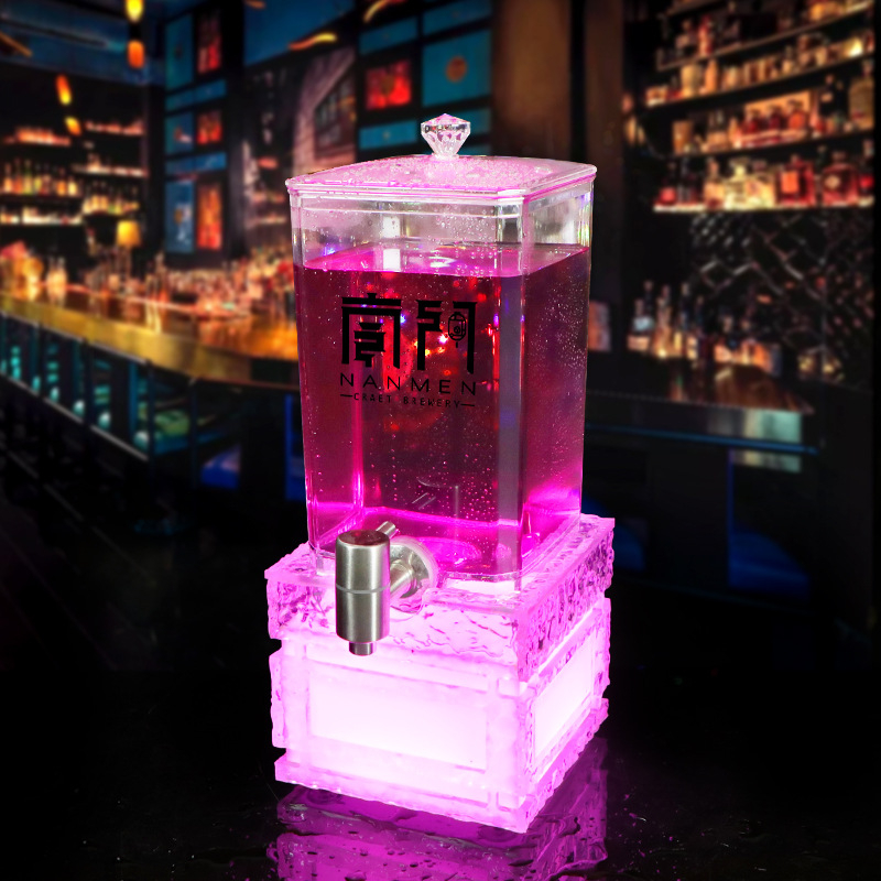 Dispenser de vin pentru bar, iluminat, cu robinet, separator transparent pentru vin de fructe și cocktailuri