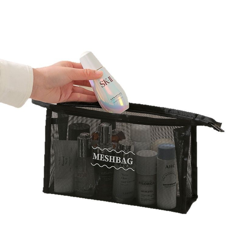 Geantă de cosmetică cu plasă din nailon, capacitate mare pentru călătorii, rezistentă la stropi